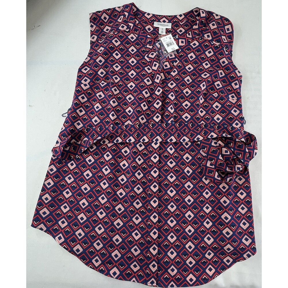 Motherhood Maternity Womens Small Geometric Sleeveless Belted V-Neck Tunic Top